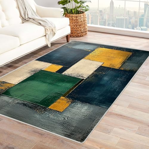 BOHUO 3D moderner Kurzflor Teppich Vintage Boho Textur der Linie ideal fürs Wohnzimmer, Schlafzimmer und Kinderzimmer auch als Badematte Carpet(Gelb)-180x240cm von BOHUO