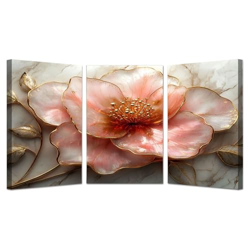 BOHUO 3er Set Botanische Blumen Leinwand Bilder Abstrakt Modern Deko für wohnzimmer schlafzimmer - Natur Landschafts bilder(Gold 3)-30x40cmx3 Gerahmt von BOHUO