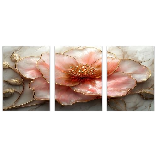 BOHUO 3er Set Botanische Blumen Leinwand Bilder Abstrakt Modern Deko für wohnzimmer schlafzimmer - Natur Landschafts bilder(Gold 3)-50x70cmx3 Ungerahmt von BOHUO