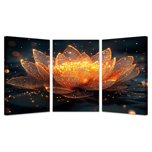 BOHUO 3er Set Botanische Blumen Leinwand Bilder Glänzend Modern Wandbilder XXL Kunstdruck Deko für Wohnzimmer Schlafzimmer(Gold 12)-30x40cmx3 Gerahmt von BOHUO
