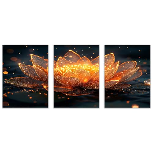 BOHUO 3er Set Botanische Blumen Leinwand Bilder Glänzend Modern Wandbilder XXL Kunstdruck Deko für Wohnzimmer Schlafzimmer(Gold 12)-40x60cmx3 Ungerahmt von BOHUO