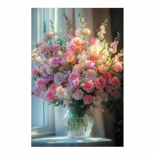 BOHUO Bilder auf Leinwand Leinwandbild Blumen Botanisch Modern Wandbilder XXL Kunstdruck Deko für Wohnzimmer Schlafzimmer(Rosa 23)-60x80cm Ungerahmt von BOHUO