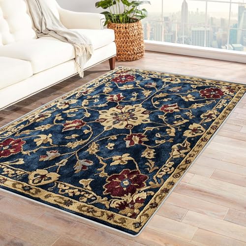 BOHUO Boho Kurzflor Teppich Schlafzimmer Boho Teppich Wohnzimmer Schlafzimmer Weich Kurzflor & Waschbar & rutschfest Rug(Blau 21)-180x240cm von BOHUO