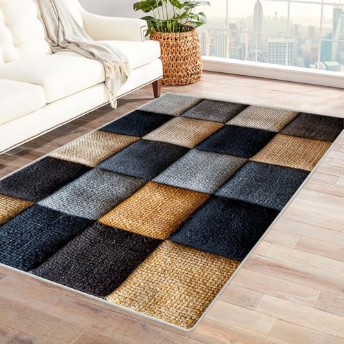 BOHUO Boho Kurzflor Teppich Schlafzimmer Linien Teppich Wohnzimmer Schlafzimmer Weich Kurzflor & Waschbar & rutschfest Rug(Beige 3)-90x120cm von BOHUO