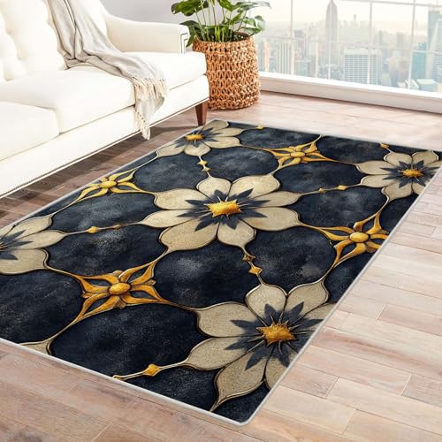 BOHUO Boho Kurzflor Teppich Schlafzimmer Modern Schlafzimmerteppich, Waschbarerteppich, Rutschfester Teppich, für Küche, Flur, Esszimmer(Schwarz 15)-60x90cm von BOHUO