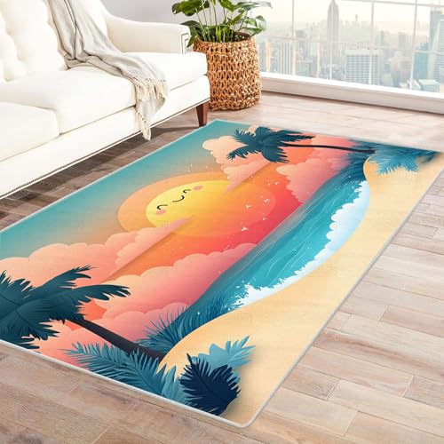 BOHUO Fußmatte Teppich 3D Ozean Carpet Cartoon-Strand Haus Dekoration Wohnzimmer Schlafzimmer Rutschfester Rug Eingangstürmatte Kinderkrabbel Carpet(Blau 18)-90x150cm von BOHUO