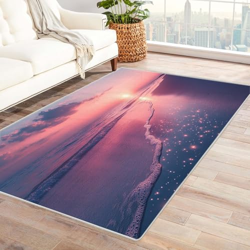 BOHUO Fußmatte Teppich 3D Ozean Carpet Sonnenuntergang Haus Dekoration Wohnzimmer Schlafzimmer Rutschfester Rug Eingangstürmatte Kinderkrabbel Carpet(Rosa 18)-150x210cm von BOHUO