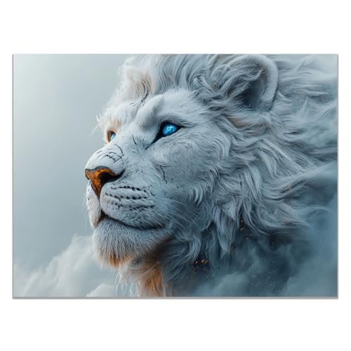 BOHUO Leinwandbild Löwe Tierdrucke Wandkunst, Coole Tiere Gemälde Tierposter Löwen-Portrait Leinwand-Kunstwerk Wildtierbilder Wanddekoration - 60x80cm Ungerahmt(Weiß) von BOHUO