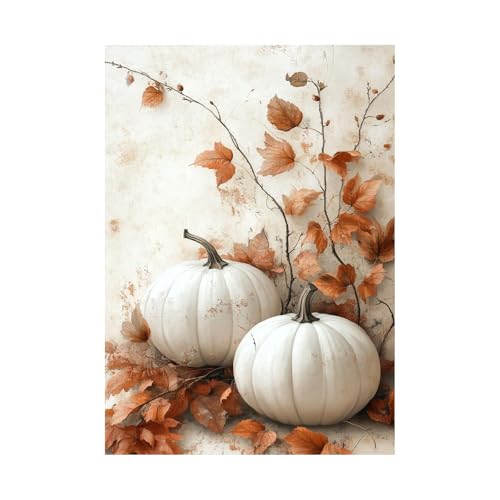 BOHUO Orange, weiß Herbst Wandkunstdrucke Leinwand Bilder, Minimalistischer Kürbis Wandbilder Wohnzimmer Herbstlandschaften Thema Wanddeko für Schlafzimmer-30x45cm Ungerahmt von BOHUO