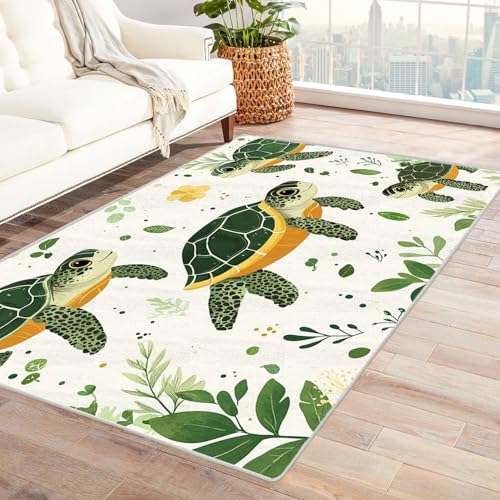 BOHUO Outdoor Teppich Ozean Niedlicher Cartoon Teppich Wohnzimmer Schlafzimmer Weich Kurzflor & Waschbar & rutschfest Carpet(Grün 26)-240x300cm von BOHUO