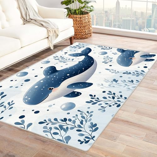 BOHUO Ozean, Meer rutschfest Badezimmer Badeteppiche Cartoon-Tiere Teppiche fürs Schlafzimmer, Arbeitszimmer, Büro, Flur, Kinderzimmer und Küche Carpet(Blau 31)-150x180cm von BOHUO