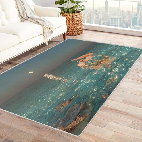 BOHUO Rug 3D Home Teppich Wohnzimmer Strand Ozean Minimalismus Dekoration Badezimmer Rutschfester Rug Eingangstürmatte Kinderkrabbel Carpet(Gold 35)-210x270cm von BOHUO