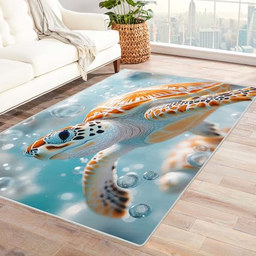 BOHUO Rug 3D Home Teppich Wohnzimmer Strand Ozean Niedliche Tiere Teppich Wohnzimmer Schlafzimmer Weich Kurzflor & Waschbar & rutschfest Carpet(Orange 4)-240x300cm von BOHUO