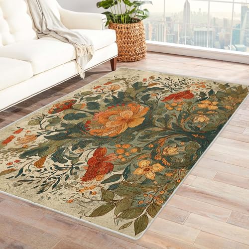 BOHUO Rug 3D Home Teppich Wohnzimmer Vintage Boho Retro Abstrakte Blumen ideal fürs Wohnzimmer, Schlafzimmer und Kinderzimmer auch als Badematte Carpet(Grau)-240x300cm von BOHUO