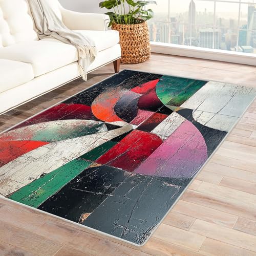 BOHUO Rug 3D Home Teppich Wohnzimmer Vintage Boho Textur-Linien Teppiche für Schlafzimmer Esszimmer rutschfest Weich Modern Teppich Groß Carpet(Rot)-150x240cm von BOHUO