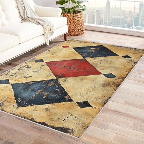 BOHUO Rug 3D Home Teppich Wohnzimmer Vintage Boho Textur der Linie Teppich Wohnzimmer Schlafzimmer Weich Kurzflor & Waschbar & rutschfest Carpet(Blau)-150x240cm von BOHUO