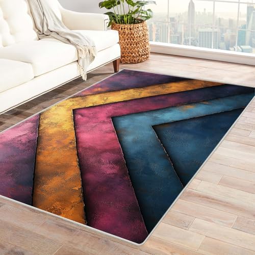 BOHUO Rug 3D Home Teppich Wohnzimmer Vintage Boho Textur der Linie Teppich Wohnzimmer Schlafzimmer Weich Kurzflor & Waschbar & rutschfest Carpet(Rosa)-150x210cm von BOHUO