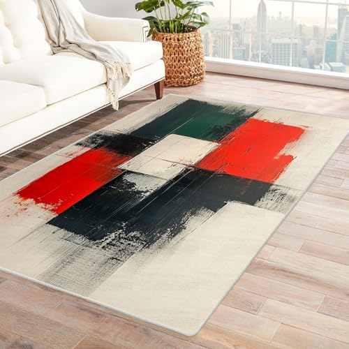 BOHUO Rug 3D Retro Boho Teppich Bunte Linien ideal fürs Wohnzimmer, Schlafzimmer und Kinderzimmer auch als Badematte Carpet(Rot)-150x240cm von BOHUO