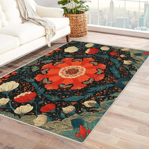 BOHUO Rug 3D Retro Boho Teppich Retro-Texturlinien Teppiche für Schlafzimmer Esszimmer rutschfest Weich Modern Teppich Groß Carpet(Schwarz)-90x150cm von BOHUO