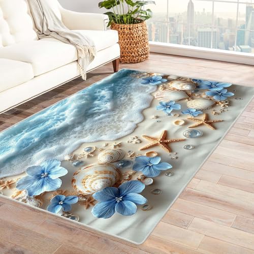 BOHUO Rug 3D Retro Strand Ozean Teppich Blumen Wellen ideal fürs Wohnzimmer, Schlafzimmer und Kinderzimmer auch als Badematte Carpet(Grau 9)-240x300cm von BOHUO