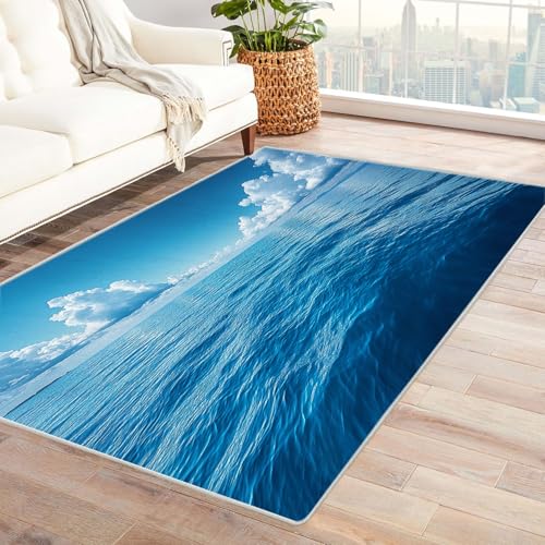 BOHUO Rug 3D Retro Strand Ozean Teppich Minimalismus ideal fürs Wohnzimmer, Schlafzimmer und Kinderzimmer auch als Badematte Carpet(Blau 9)-210x270cm von BOHUO