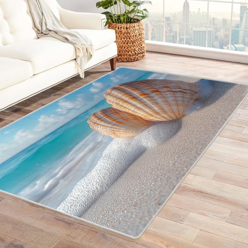 BOHUO Rug 3D Retro Strand Ozean Teppich Niedliche Tiere ideal fürs Wohnzimmer, Schlafzimmer und Kinderzimmer auch als Badematte Carpet(Beige)-180x270cm von BOHUO