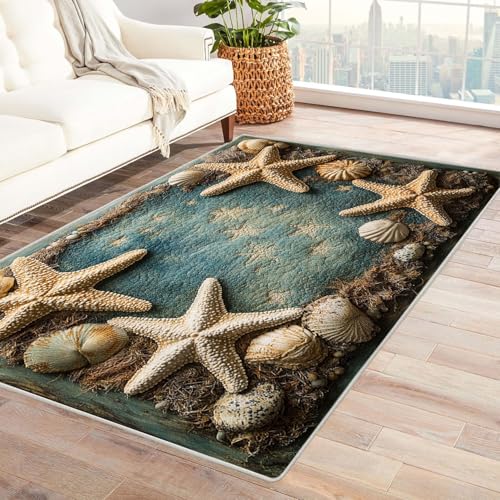 BOHUO Rug 3D Retro Strand Ozean Teppich Retro-Tiere ideal fürs Wohnzimmer, Schlafzimmer und Kinderzimmer auch als Badematte Carpet(Beige)-210x300cm von BOHUO