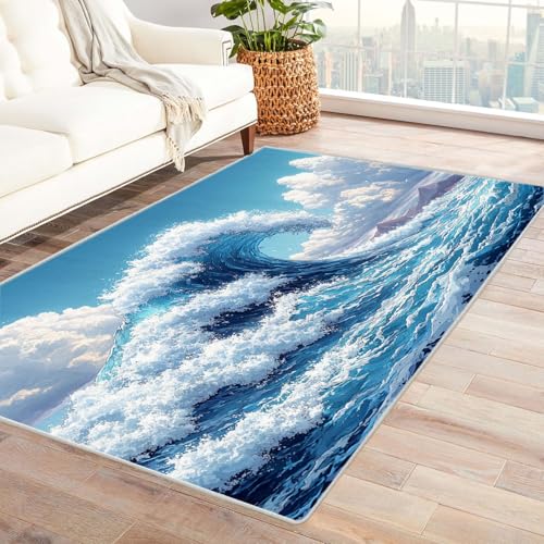 BOHUO Rug 3D Retro Strand Ozean Teppich Wellen Meer ideal fürs Wohnzimmer, Schlafzimmer und Kinderzimmer auch als Badematte Carpet(Blau 9)-240x300cm von BOHUO