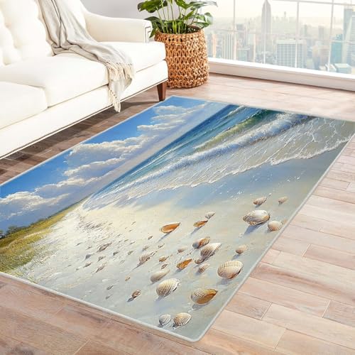 BOHUO Rug 3D Retro Strand Ozean Teppich Wellenhimmel ideal fürs Wohnzimmer, Schlafzimmer und Kinderzimmer auch als Badematte Carpet(Grau)-240x300cm von BOHUO