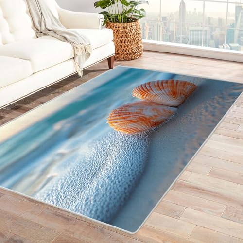 BOHUO Rug 3D Retro Strand Ozean Teppich Wellenhimmel ideal fürs Wohnzimmer, Schlafzimmer und Kinderzimmer auch als Badematte Carpet(Orange)-150x210cm von BOHUO