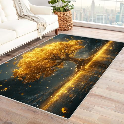BOHUO Rug 3D Teppich Kinderzimmer Baum des Lebens Abstrakte Seebäume Teppiche für Schlafzimmer Esszimmer rutschfest Weich Modern Teppich Groß Carpet(Gelb)-210x300cm von BOHUO