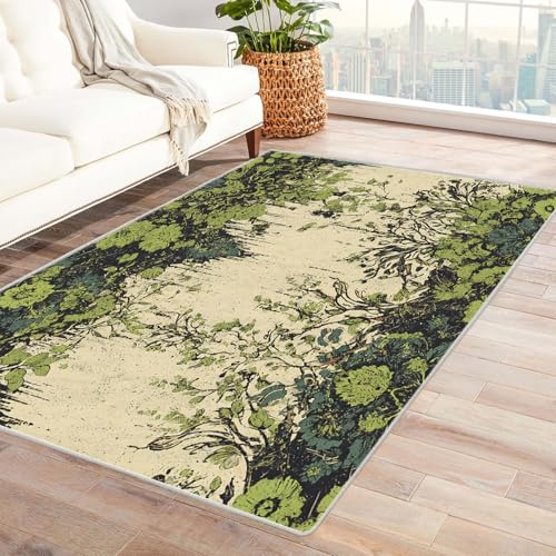 BOHUO Rug 3D Teppich Kinderzimmer Retro Boho Blätter der Pflanze ideal fürs Wohnzimmer, Schlafzimmer und Kinderzimmer auch als Badematte Carpet(Grün)-210x270cm von BOHUO