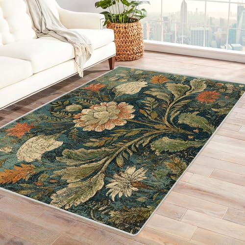 BOHUO Rug 3D Teppich Kinderzimmer Retro Boho Retro Abstrakte Blumen ideal fürs Wohnzimmer, Schlafzimmer und Kinderzimmer auch als Badematte Carpet(Grün)-180x270cm von BOHUO