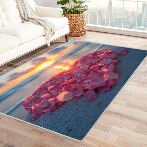 BOHUO Rug 3D Teppich Kinderzimmer Retro Strand Ozean Sonnenuntergang ideal fürs Wohnzimmer, Schlafzimmer und Kinderzimmer auch als Badematte Carpet(Gold 5)-150x210cm von BOHUO