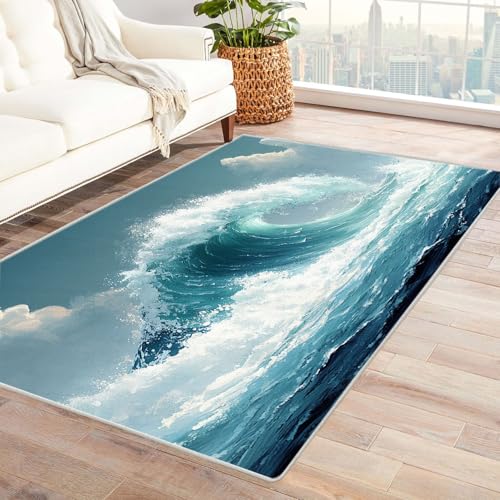 BOHUO Rug 3D Teppich Kinderzimmer Retro Strand Ozean Wellen Meer ideal fürs Wohnzimmer, Schlafzimmer und Kinderzimmer auch als Badematte Carpet(Grau 5)-210x270cm von BOHUO