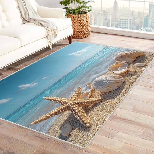 BOHUO Rug 3D Teppich Kinderzimmer Retro Strand Ozean Wellen ideal fürs Wohnzimmer, Schlafzimmer und Kinderzimmer auch als Badematte Carpet(Blau)-210x300cm von BOHUO
