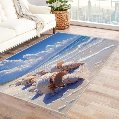 BOHUO Rug 3D Teppich Kinderzimmer Retro Strand Ozean Wellenhimmel ideal fürs Wohnzimmer, Schlafzimmer und Kinderzimmer auch als Badematte Carpet(Blau)-180x270cm von BOHUO