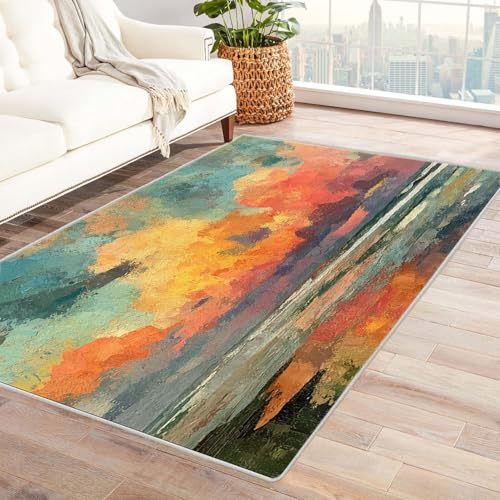 BOHUO Rug 3D Teppich Retro Boho Abstrakte Wolke ideal fürs Wohnzimmer, Schlafzimmer und Kinderzimmer auch als Badematte Carpet(Orange)-150x210cm von BOHUO