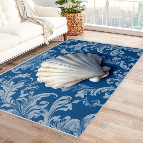 BOHUO Rug 3D Teppich Retro Strand Ozean Retro-Tiere Teppich Wohnzimmer Schlafzimmer Weich Kurzflor & Waschbar & rutschfest Carpet(Blau 8)-120x150cm von BOHUO