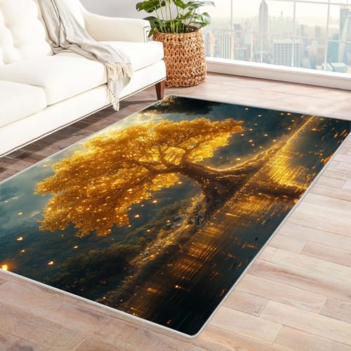 BOHUO Rug 3D Teppich Wohnzimmer Abstrakte Seebäume ideal fürs Wohnzimmer, Schlafzimmer und Kinderzimmer auch als Badematte Carpet(Gelb)-210x270cm von BOHUO