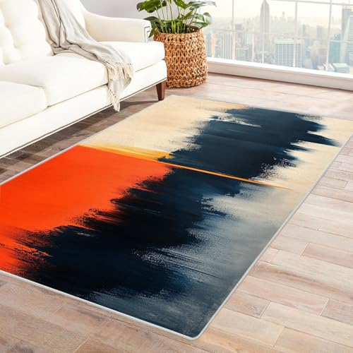 BOHUO Rug 3D Teppich Wohnzimmer Bunte Linien Teppiche für Schlafzimmer Esszimmer rutschfest Weich Modern Teppich Groß Carpet(Orange)-240x300cm von BOHUO