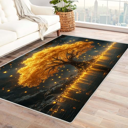 BOHUO Rug 3D Teppich Wohnzimmer Forstpflanzensee ideal fürs Wohnzimmer, Schlafzimmer und Kinderzimmer auch als Badematte Carpet(Gelb)-90x150cm von BOHUO