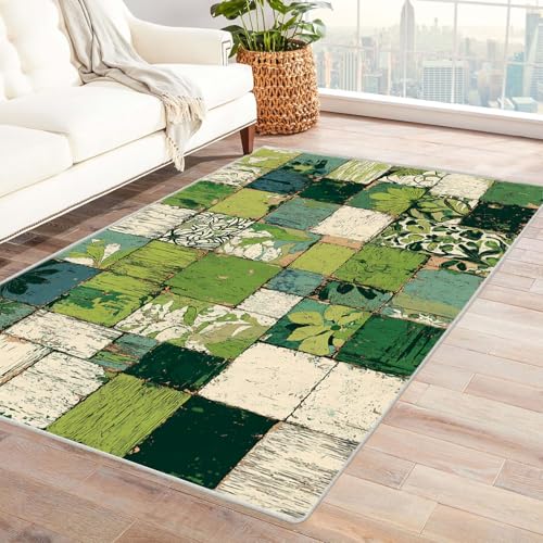 BOHUO Rug 3D Teppich Wohnzimmer Pflanzenlinien Schlafzimmer Dekoration Bodenbelag Innenbereich Teppich Waschbar Anti-Rutsch Carpet(Grün)-210x270cm von BOHUO
