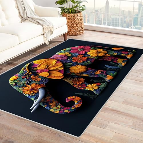 BOHUO Rug 3D Vintage Boho Teppich Blumentiere ideal fürs Wohnzimmer, Schlafzimmer und Kinderzimmer auch als Badematte Carpet(Gelb)-210x300cm von BOHUO
