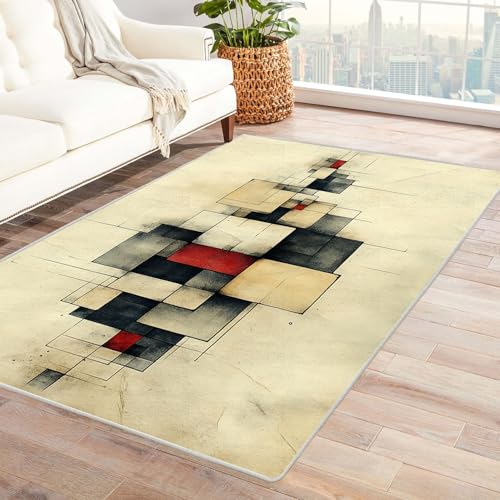 BOHUO Rug 3D moderner Retro Boho Wohnzimmer Teppich Minimalistische Linien ideal fürs Wohnzimmer, Schlafzimmer und Kinderzimmer auch als Badematte Carpet(Grau)-210x270cm von BOHUO