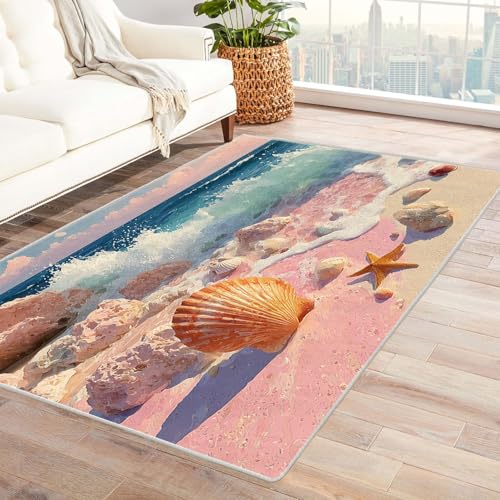 BOHUO Rug 3D moderner Retro Strand Ozean Wohnzimmer Teppich Wellen Meer ideal fürs Wohnzimmer, Schlafzimmer und Kinderzimmer auch als Badematte Carpet(Rosa 37)-210x300cm von BOHUO