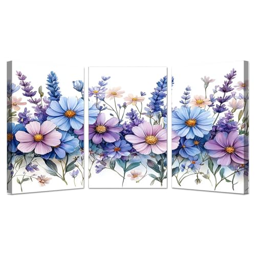 BOHUO Set 3Teilig Vintage Blumen Leinwand Bilder Retro Kunstdruck Moderne Deko Bilder für Wohnzimmer Schlafzimmer(Lila 29)-30x40cmx3 Gerahmt von BOHUO