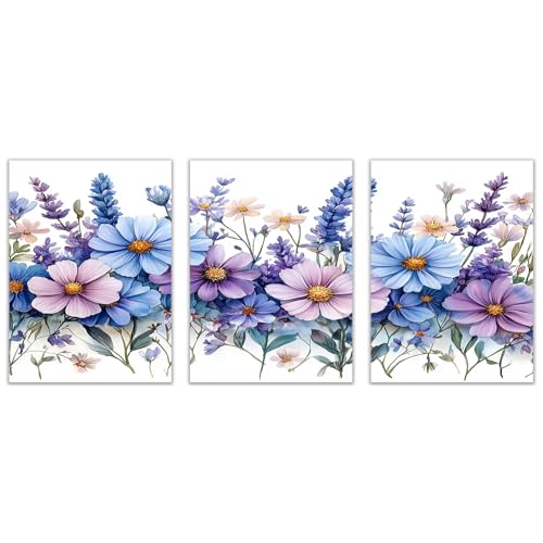 BOHUO Set 3Teilig Vintage Blumen Leinwand Bilder Retro Kunstdruck Moderne Deko Bilder für Wohnzimmer Schlafzimmer(Lila 29)-60x80cmx3 Ungerahmt von BOHUO