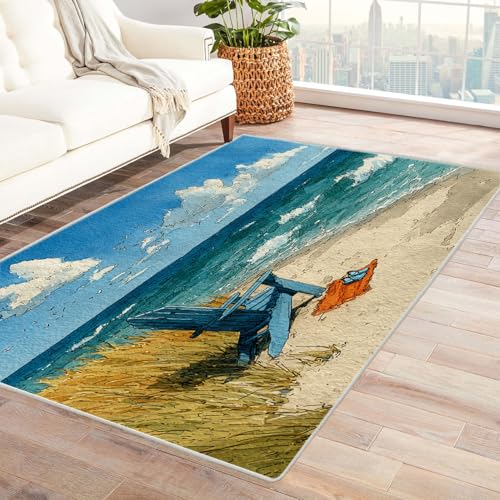 BOHUO Teppich Blau Ozean Retro-Landschaft ideal fürs Wohnzimmer, Schlafzimmer und Kinderzimmer auch als Badematte Carpet(Blau 27)-240x300cm von BOHUO