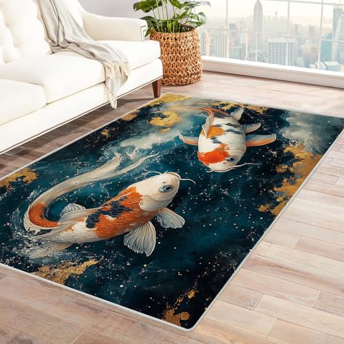 BOHUO Teppich Blau Ozean Retro-Tiere ideal fürs Wohnzimmer, Schlafzimmer und Kinderzimmer auch als Badematte Carpet(Orange)-90x120cm von BOHUO